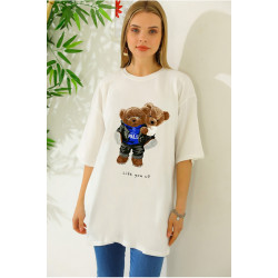 Baskılı Oversize T-shirt Beyaz