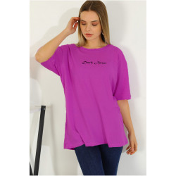 Baskılı Oversize T-shirt Mor