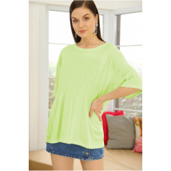 Oversize Viskon T-shirt Neon Yeşil