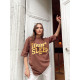 Baskılı Oversize T-shirt Kahve