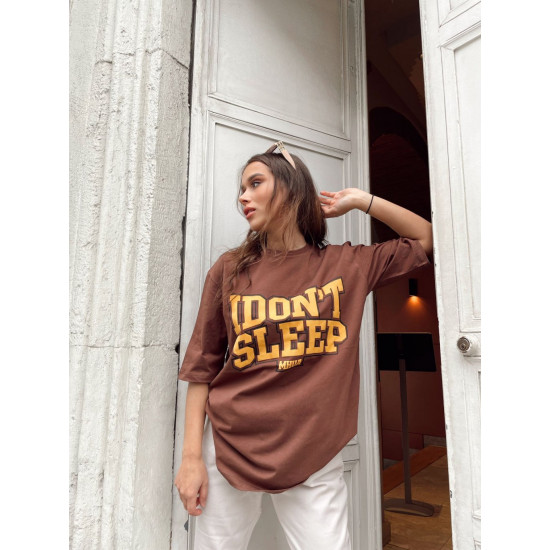 Baskılı Oversize T-shirt Kahve