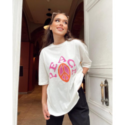 Peace Baskılı Oversize T-shirt Beyaz