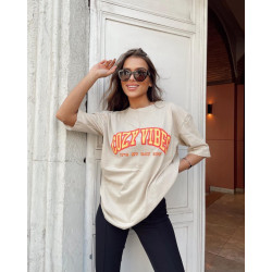 Cozy Vibes Baskı Oversize T-shirt Taş