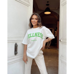  Wellness Baskı Detay Oversize T-shirt Beyaz