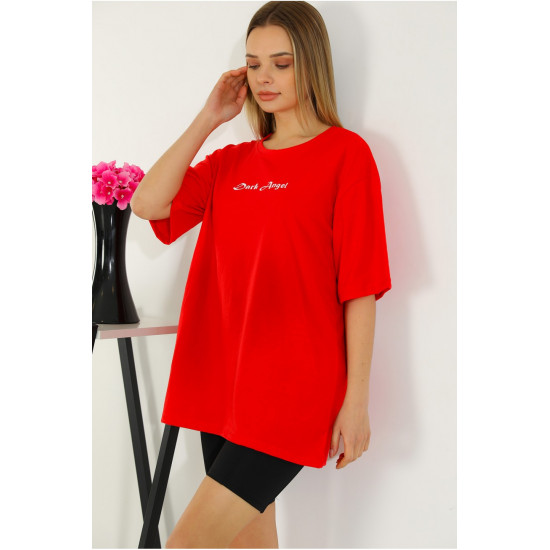 Baskılı Oversize T-shirt Kırmızı