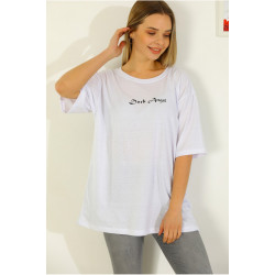 Baskılı Oversize T-shirt Beyaz