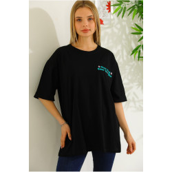 Sırt Baskılı T-shirt Siyah