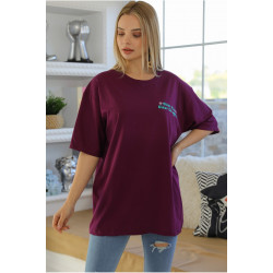 Sırt Baskılı T-shirt Mürdüm